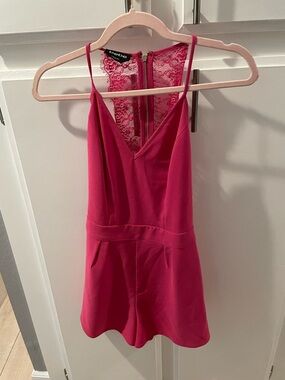 Bebe Pink Lace-Back Cutout Romper, size 0